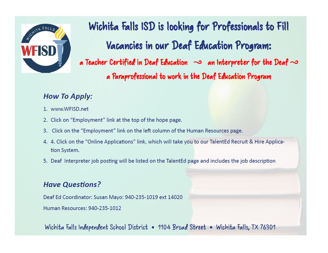 Job Opportunity Wichita Falls Isd Is Looking For Deaf Ed Teacher And