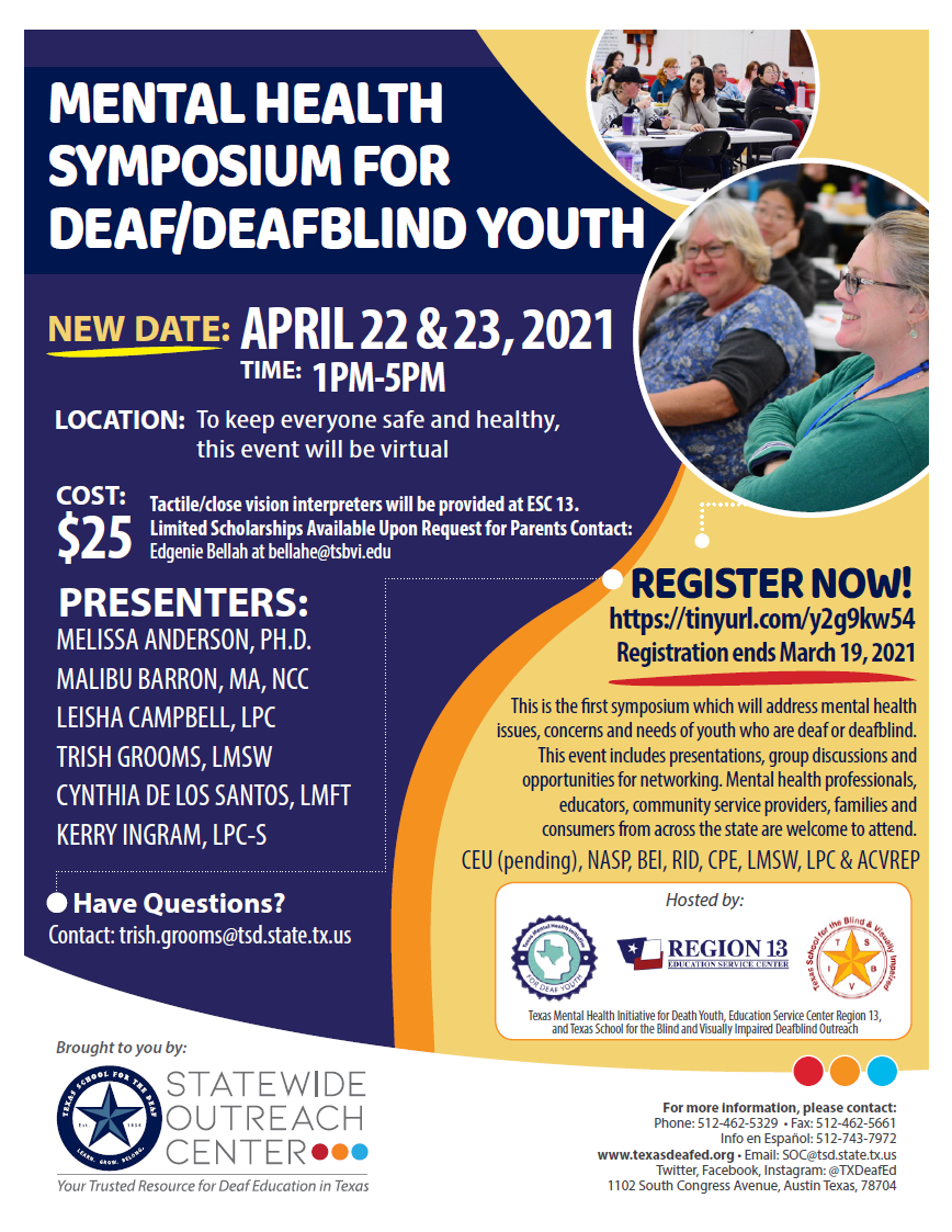 Webinar Mental Health Symposium for Deaf/DeafBlind Youth 4/2223/2021