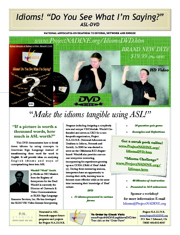 Idioms! “Do You See What I’m Saying?” ASL-DVD
