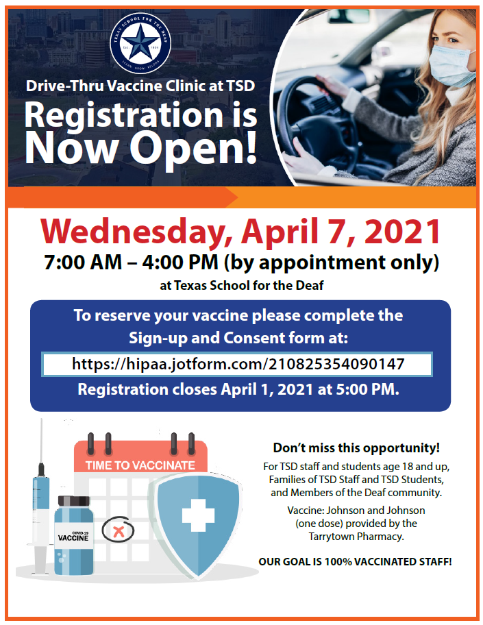 Drive-Thru Vaccine Clinic at TSD 4/7/2021 – Deaf Network of Texas