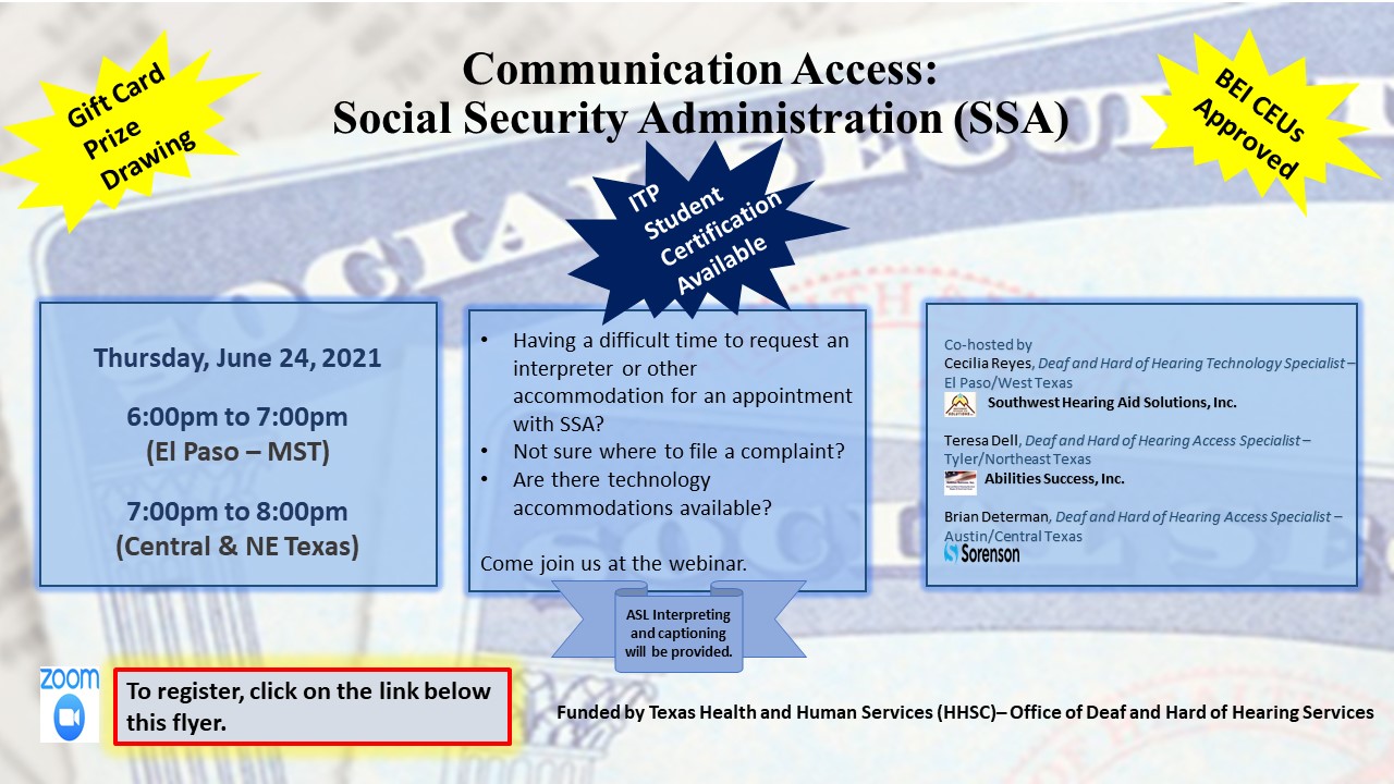WEBINAR: Communication Access: Social Security Administration 6/24/2021 –  Deaf Network of Texas
