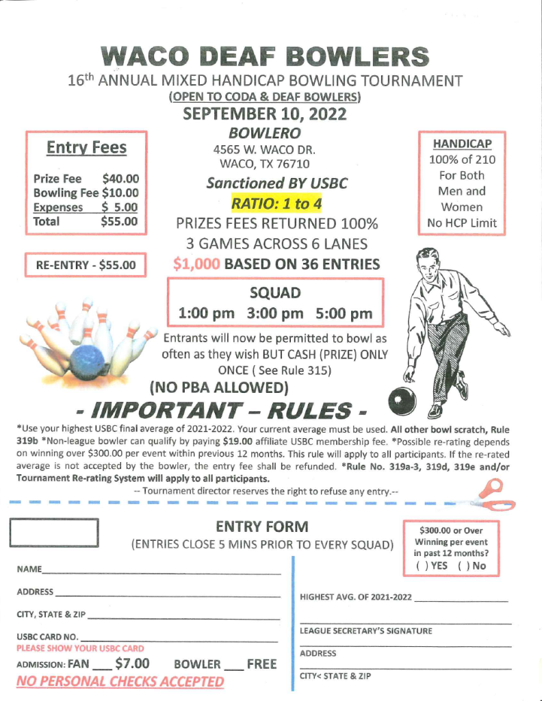 Waco Deaf Bowlers Association Bowling Tournament 9/10/22 Deaf Network